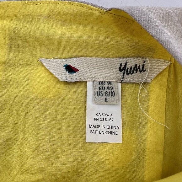 Yumi Yellow Polka Dot 8/10 L Sleeveless Fit & Flare Dress Viscose Linen Boho - Picture 2 of 15